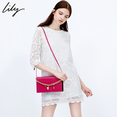 Lily新款女装修身白色优雅蕾丝连衣裙115320K7726