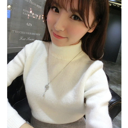 春秋新款韩版女装纯色高领上衣长袖套头加厚短款毛衣针织衫打底衫