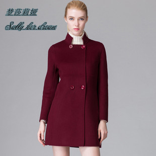 2015秋冬韩版纯手工双面羊绒大衣修身中长款立领羊毛双面呢外套女