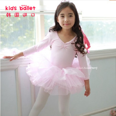 现货韩国进口儿童舞蹈演出服女孩宝宝幼儿芭蕾练功长袖蓬蓬跳舞裙
