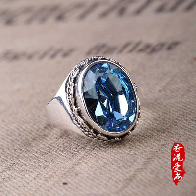 正品特价包邮 天然托帕石Topaz925纯银戒指蓝宝石女银饰品上海售
