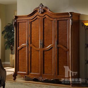 美式实木衣柜四门木质衣橱简易组装卧室欧式大衣帽间储物柜子特价