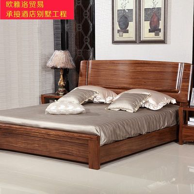 贵族卧室实木婚床双人床现代中式实木床 1.8米双人木床乌金木家具