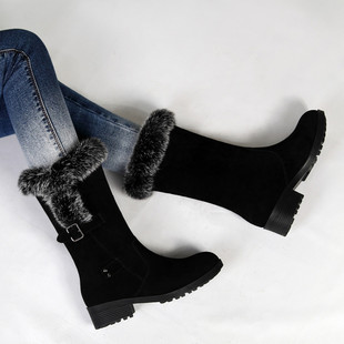 2015新款冬季雪地靴女短靴厚底棉鞋真皮女靴平跟中筒靴保暖雪地靴