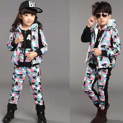 2015秋冬新款韩版女童中大童儿童迷彩三件套套装必备爆款潮流出行