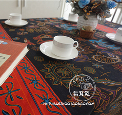 地中海北欧咖啡厅复古东南亚民族风黑深色桌布布艺棉麻茶几布书桌