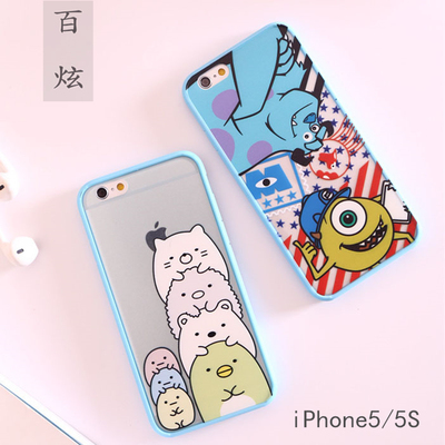 百炫 大口仔苹果iphone5s保护套 蓝色调i5软边手机壳 卡通 机器猫