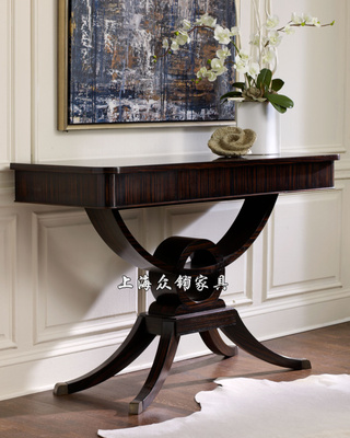 美式新古典实木家具定制 法式玄关桌紫檀木饰面 沙发背几装饰台