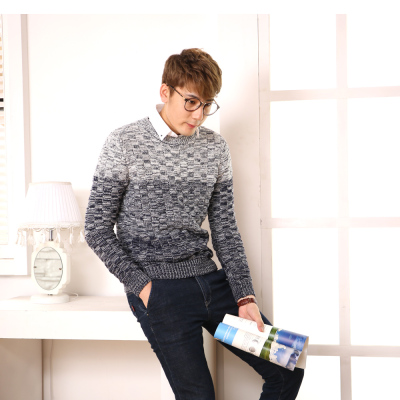 2015冬季男士套头韩版修身线衣圆领加厚款大码针织衫毛衫男装包邮