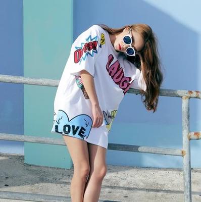 韩国代购直发正品夏季女装Stylenanda个性宽松彩色大字母潮流T恤