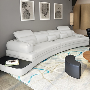 简约现代真皮沙发头层牛皮功能真皮沙发组合客厅弧形转角皮艺沙发