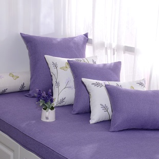 定做高密度海绵飘窗垫紫色靠包窗台垫加厚棉麻阳台榻榻米实木抱枕