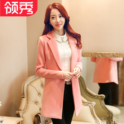 2015秋冬新款韩版职业女装OL修身显瘦中长款加厚羊毛大衣毛呢外套