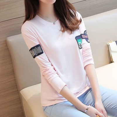 2016新款女装T恤长袖修身文艺范学生贴布打底衫韩版衣服上衣