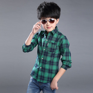 2016男童新款衬衫韩版中大童纯棉衬衣10-15岁儿童长袖格子秋上衣