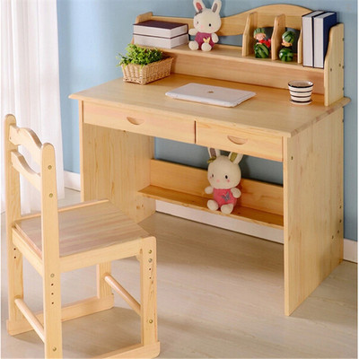 儿童实木书桌学习桌椅套装写字台松木学生书桌课桌电脑桌椅可定做