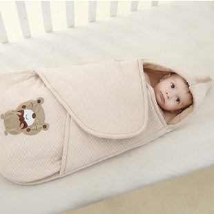 婴儿抱被纯棉宝宝包被彩棉新生儿睡袋加厚0-1岁居家睡觉用外出用