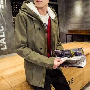 gmgm2015秋冬季韩版新款男士外套中长款连帽棉衣男士棉服加绒男装