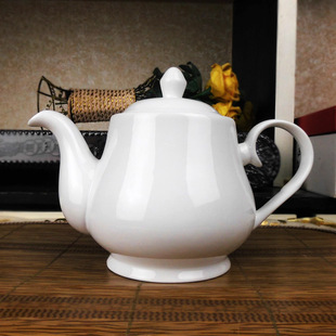 陶瓷茶壶大容量酒店餐厅纯白色单壶茶水壶瓷大号宾馆饭店家用定制