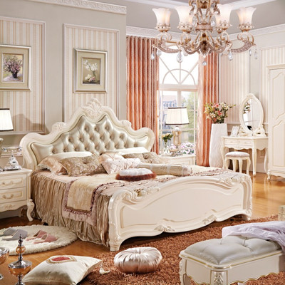 实木美式欧式双人床木床美式家具欧式床1.8高箱真皮婚床古典公主