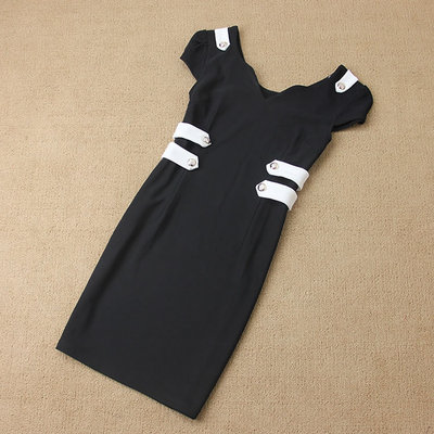 2015韩版夏季新款女装气质包臀修身显瘦泡泡袖纽扣肩章性感连衣裙