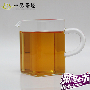 耐热玻璃公道杯手工透明茶海加厚带把茶盅方形分茶器烧杯特价包邮