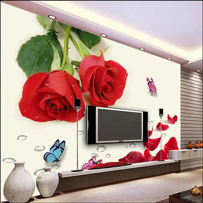 3d大型壁画客厅电视背景墙壁纸立体简约无纺布墙纸壁画 玫瑰情缘