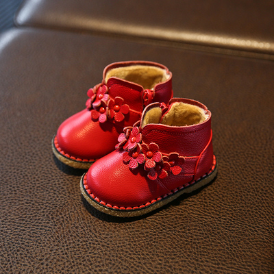 秋冬季真皮小宝宝鞋婴儿鞋软底学步鞋0-1岁女童鞋2-3棉鞋幼儿鞋子