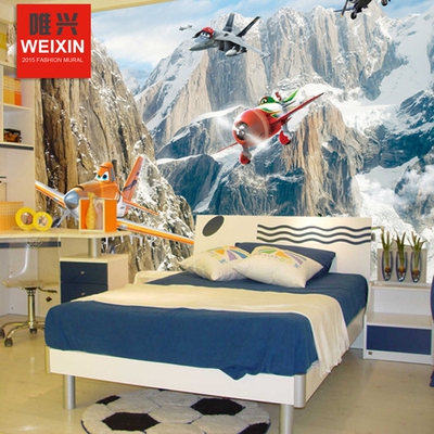 唯兴 定制大型壁画 雪山飞机总动员床头墙纸 自粘 防水