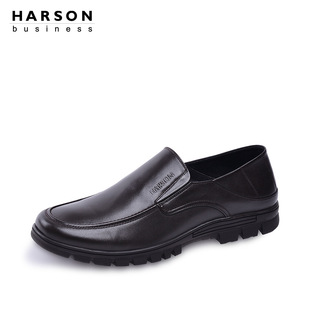 Harson/哈森 新款男士商务正装皮鞋套脚 圆头厚底耐磨男鞋MS56912