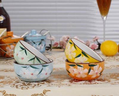 釉下彩陶瓷手绘图陶瓷套碗两碗两勺精美套装碗支持广告定制印logo