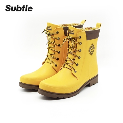 SUBTLE马丁雨靴防滑雨鞋水鞋黄色高帮中筒欧美时尚街头百搭潮牌