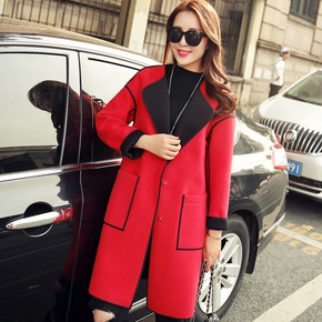 2015秋冬新款韩版纯色气质高贵时尚长袖宽松大码女士毛呢外套