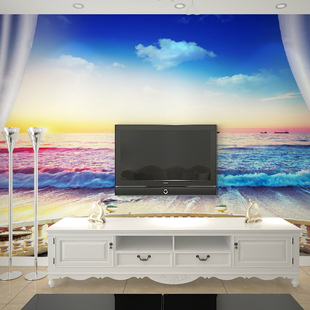卧室3d电视背景墙壁纸大型壁画客厅欧式无缝墙布地中海海景包邮