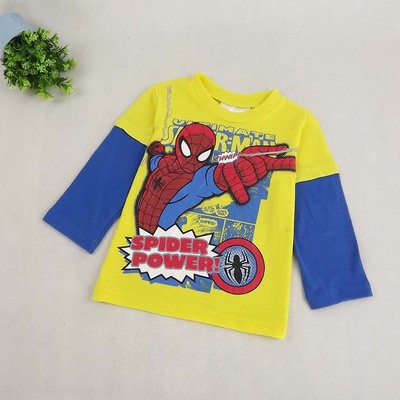 SPIDER MAN蜘蛛侠1-3岁男童小孩子宝宝卡通动漫假两件长袖T恤