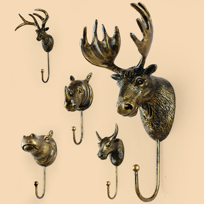欧式创意家居鹿头墙壁装饰挂钩卧室门后衣帽钩单个复古动物