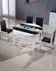 现代简约钢化玻璃黑白圆餐桌1.2 1.35 1.5米全实木多功能圆餐桌