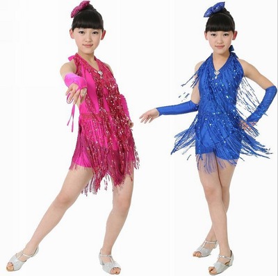 六一儿童演出服拉丁舞裙女童舞蹈服新款流苏幼儿小学生亮片舞台服