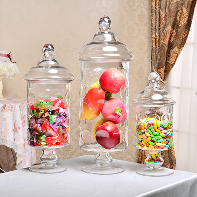 包邮特价欧式玻璃糖果罐子透明储物罐食品罐婚庆生日家居创意摆件