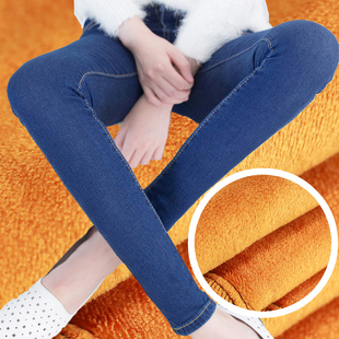 2016韩版新年新款加绒加厚高腰弹力修身显瘦小脚铅笔牛仔长裤子女