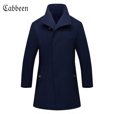 2015男装新款羊毛尼大衣修身韩版中长款风衣加绒加厚保暖外套潮装