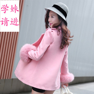 2015新款韩版毛呢外套女加棉加厚羊绒呢子大衣中长款学生少女冬装