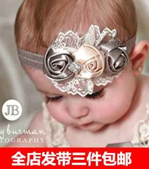 欧美婴儿公主发带0-1-2岁女宝宝水钻蕾丝花朵头带发箍儿童头饰