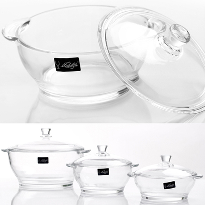 EDEELITA钢化玻璃带盖碗 水晶煲汤碗双耳微波炉可用大中小号三款