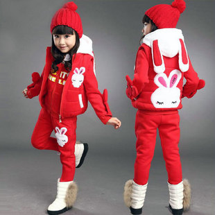 童装女童套装冬装2015冬季中大童运动套装儿童卫衣三件套加厚加绒