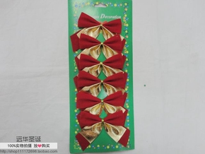 圣诞节用品 圣诞树装饰品 挂件配件  8.5cm红金蝴蝶结 6个一卡