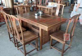 老榆木实木家具多功能桌 仿古家具茶桌长方形餐桌桌椅组合