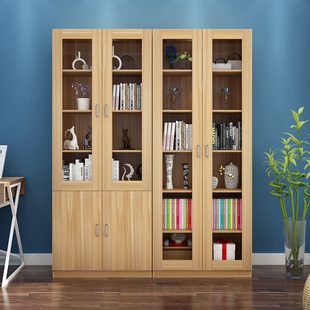简约玻璃门书柜简易书架办公文件柜书橱木质储物柜组合家具特价