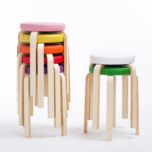 实木圆凳餐椅板凳餐桌椅家用非塑料化妆台皮圆凳布宜家木凳子出口