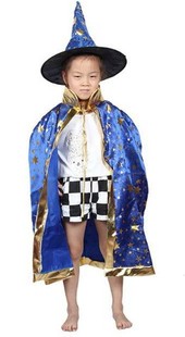万圣节化妆舞会服装 儿童披风斗蓬 女巫婆装扮帽子六角星披风特价